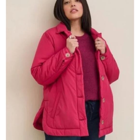 Torrid Jacket Women's 2X Puffer Coat Lightweight Packable Poly Down Pink Red NEW - Picture 2 of 12